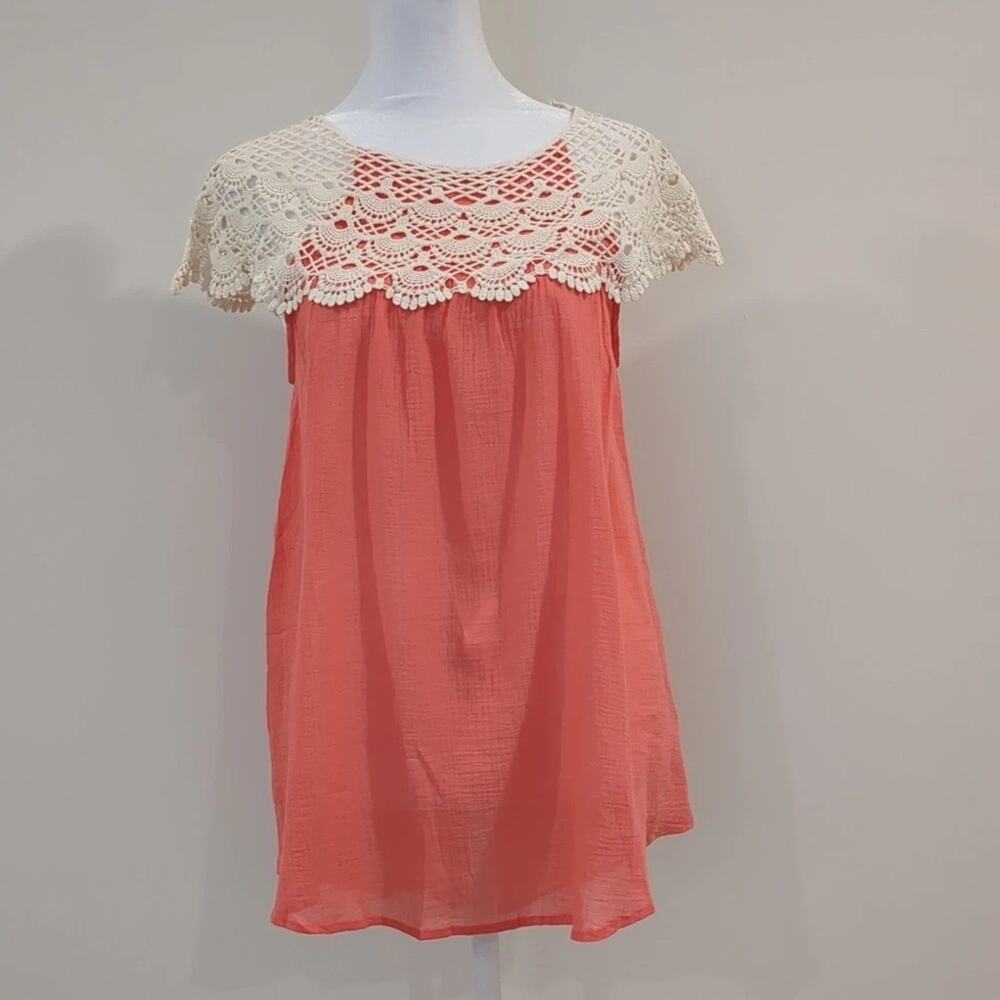 Hayden Los Angeles Short Sleeve Crochet Tank Shirt Women M Western Boho New
